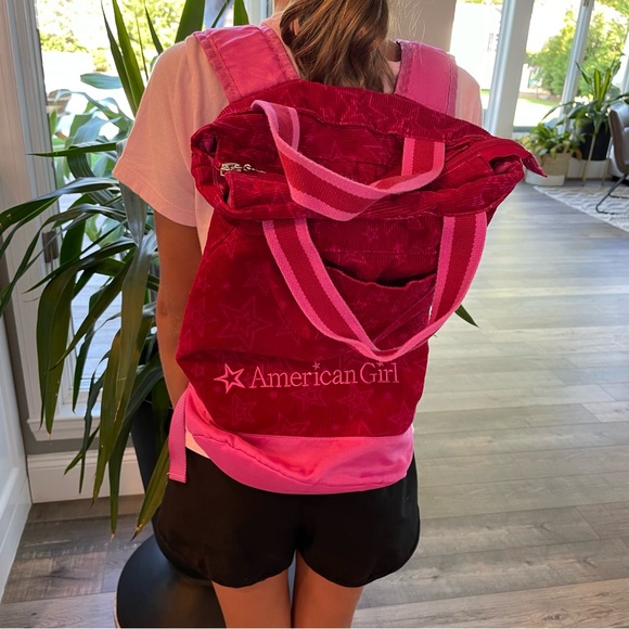 American Girl Other - American Girl Doll corduroy red & pink Star backpack